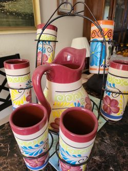 Pitcher and cups with rack. Mexico