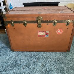 Antique Leather Oshkosh Steamer Trunk