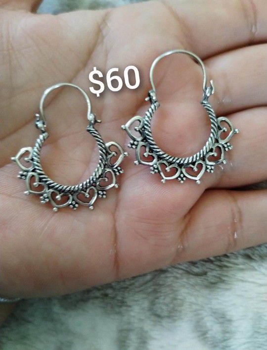 925 Sterling Silver Hoop Earrings/Arracadas De Plata 925 