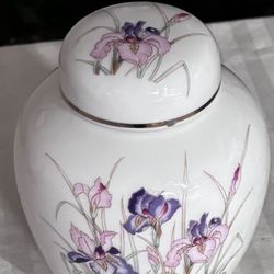 Ginger Jar Iris Orchard Ayane Siezan Japanese Deco Porcelain W/lid