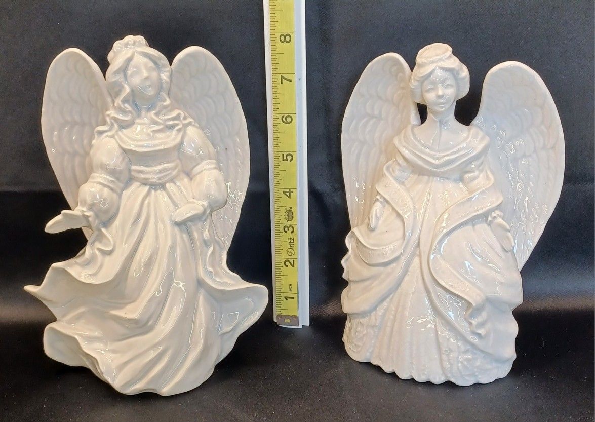 Set Of 8" Ceramic Angel's With Blue Hue