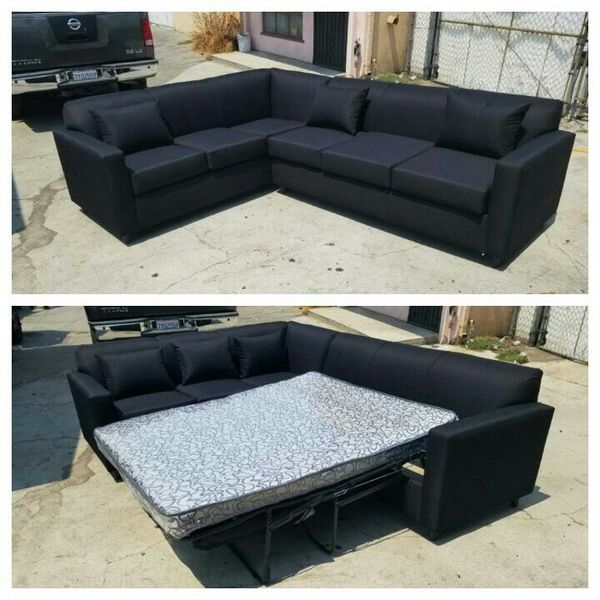 New 7x9ft Domino Black Fabric Sectional With Sleeper Couches