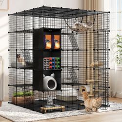 Metal Cat Playpen with Hammock Platforms for 1-4 Cats 5 Tiers.