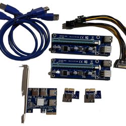 2x PCI-E 1x to 16x Mining Machine Enhanced Extender Riser Adapter & 1x 4 PCI-Express 16X Slots Riser Card