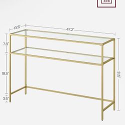 VASAGLE 47.2 Inch Console Sofa Table, Modern Entryway Table, Tempered Glass Table, Metal Frame, 2 Shelves, Adjustable Feet, for Living Room, Hallway, 