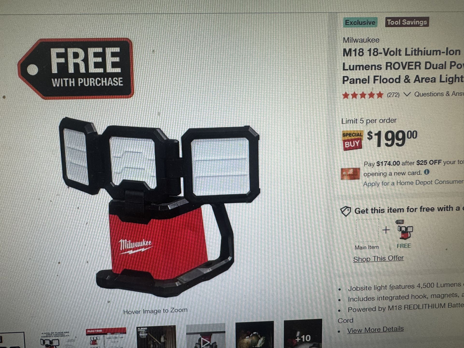 M18 Flood Lamp Cordless 4500 Lumens