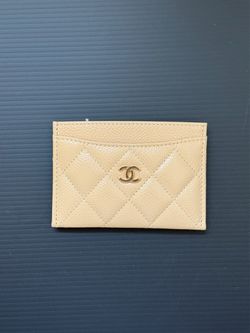 BNWT Chanel Classic Quilted Card Holder Caviar Beige Gold Hardware Wallet 100% AUTHENTIC