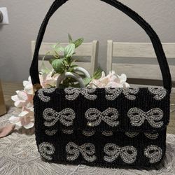 Viral Rhinestone Bow Beaded Shoulder Bag NWT