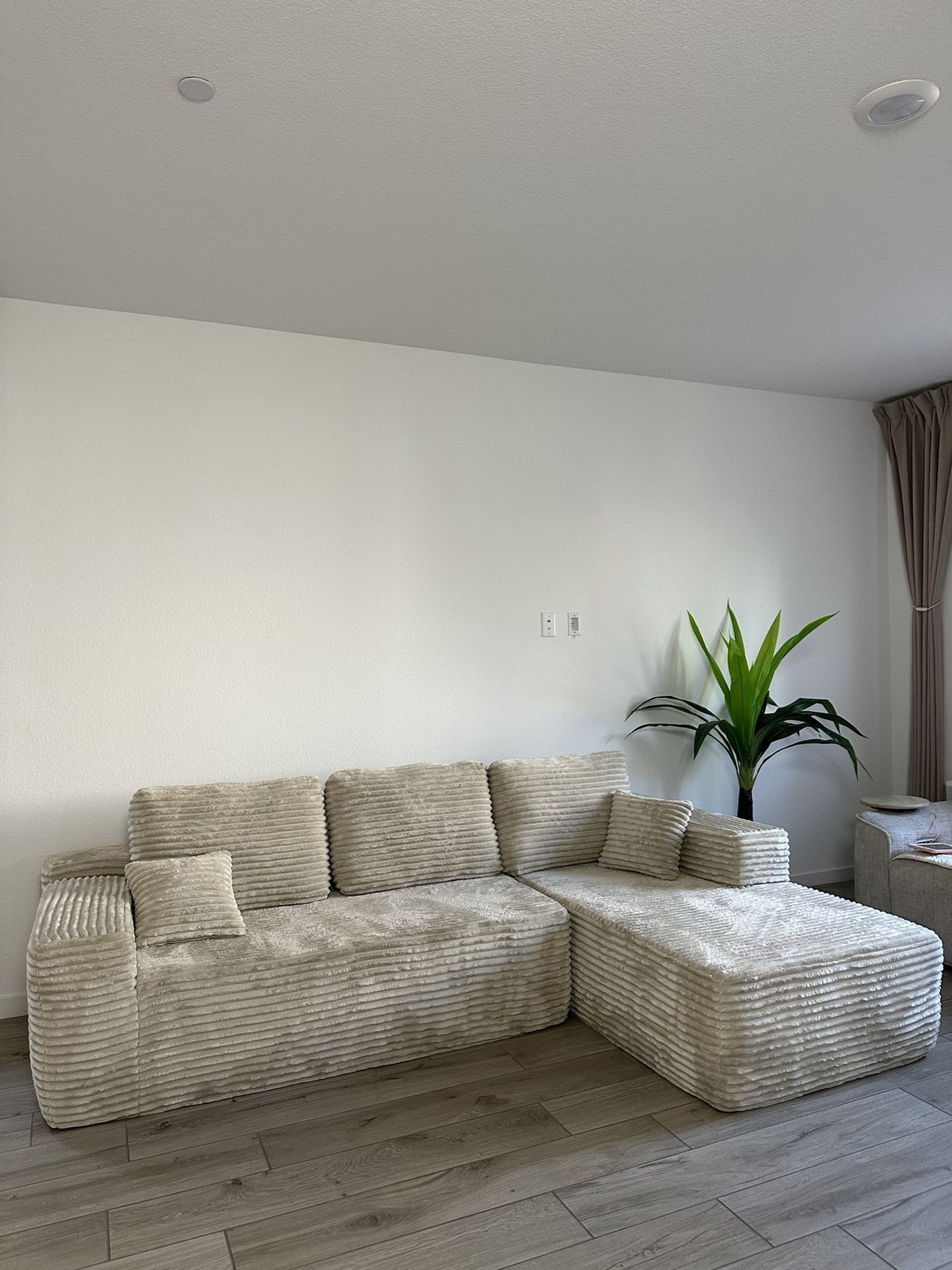 Beige Corduroy Modern Sectional Sofa Sleeper Couch