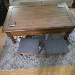 Wooden Coffee Table with Two Foot Stools for Sale