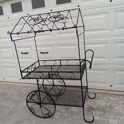 Beautiful XL Garden / Flower Cart & Plant Stand ~ Scrolling Black Metal