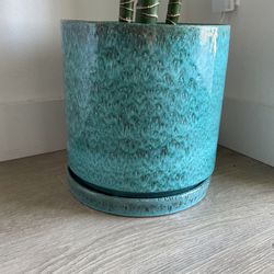 Beautiful Teal Ceramic Pots With Saucers