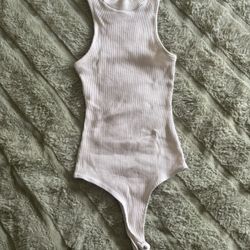 White Ribbed High Neck Tank Top Bodysuit