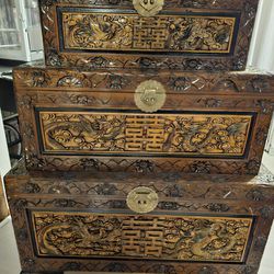 3 Asian Trunks/Chests (Beautiful Detailed Carvings)