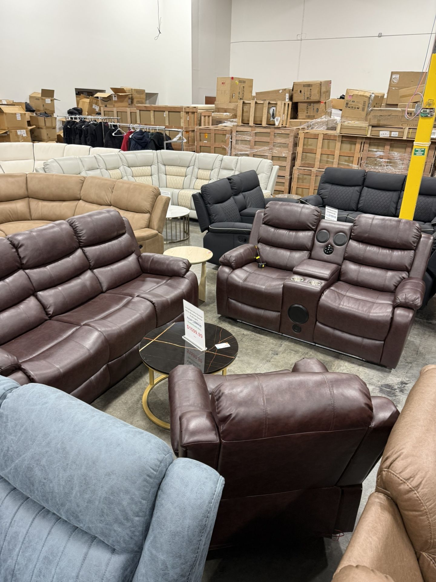 Brown 3Pcs Living Room Recliner Set With Bluetooth Speaker And LED Lights (1/13)