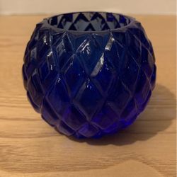 Cobalt Blue  saw tooth pattern votive candle holder 2 1/2” x 3”