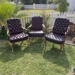 Vintage Queen Anne Leather Armchairs 