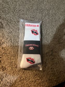 Chrome Hearts Crew Socks White Lips Graphic