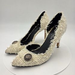 Balmain Julie Tweed D'Orsay Pumps in White