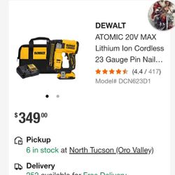 DEWALT
ATOMIC 20V MAX Lithium Ion Cordless 23 Gauge Pin Nailer Kit with 2.0Ah Battery and Charger
