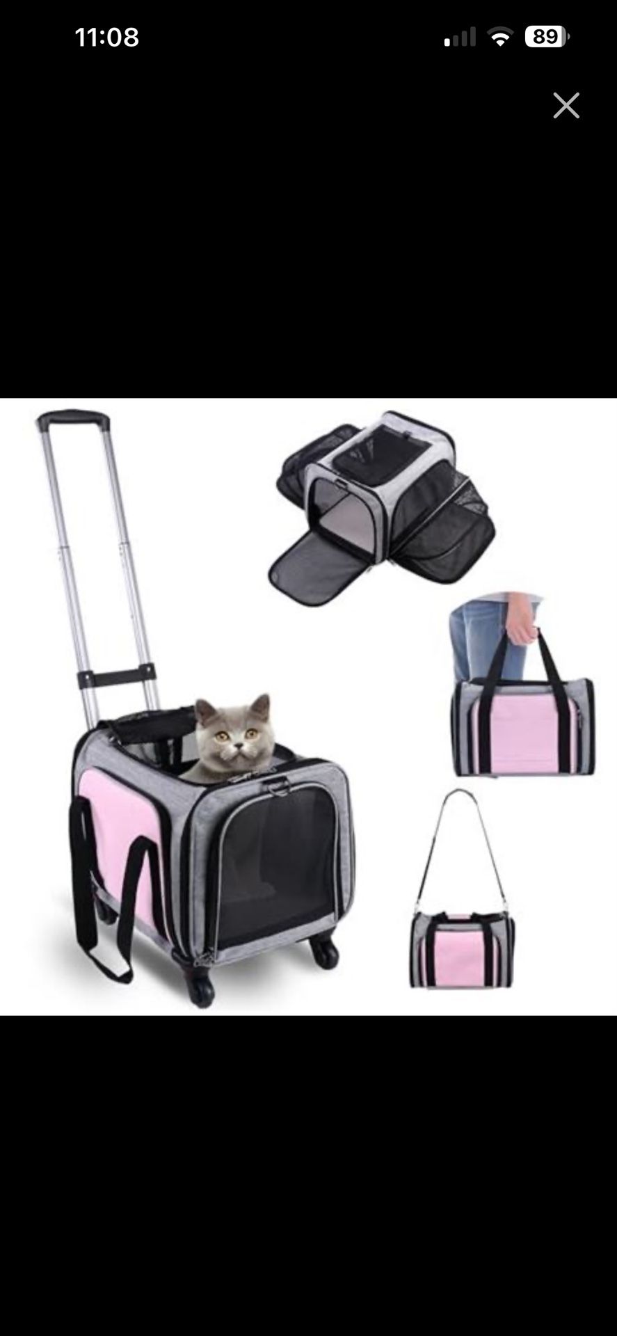 Pet Carrier Airline Approved on Wheels - Two Sided Expandable Cat Soft Carrier for Puppy and Cats Under 26lbs, Rolling Cat Carrier for Airplane, Campi