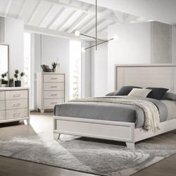 Brand New White 3D Paper Veneer Finish 5PCs Queen Bedroom Set