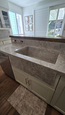 Taj Mahal Countertop Installation & Slab Fabrication 