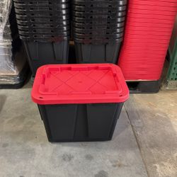 12 GALLON HEAVY DUTY STORAGE BINS – COSTCO BLACK TOTES W/ RED LID – $5 EACH