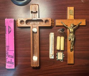 Vintage 1940’s-1960’s Catholic "Sick Call" or "Last Rites" Wooden Crucifix Set
