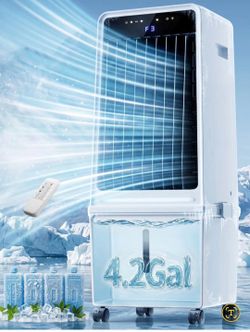 Air Cooler, 3 IN 1 Swamp Cooler Air Conditioner, 30” Portable AC with 4 Gal Detachable Water Tank, 4 Ice Pack, 4 Mode, 3 Speed, 120° Oscillation, 12H 