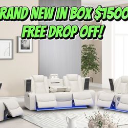 Faux Leather Power Recliner Couch Set Of 3 With Led Lighting ✅ Cup Holders ✅ Storage Space ✅ Built In Speakers ✅ Free Drop Off ✅ New In Box ✅