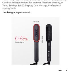 TYMO Ring Plus Ionic Hair Straightener Brush - Straightening Comb with Negative Ions for Women, Titanium Coating, 9 Temp Settings & LED Display, Dual 