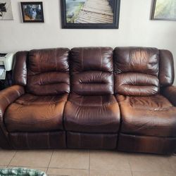 Brown Leather Sofa-Power Recliner