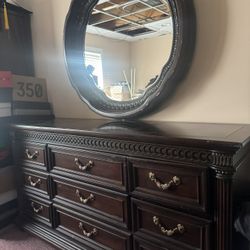 Sturdy wooden dresser with mirror