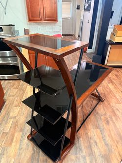 Wood and Black Glass Entertainment Center Stand