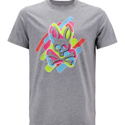 Men's Psycho Bunny Short Sleeve Tee Logo Graphic Shirt Heather Grey T-Shirt