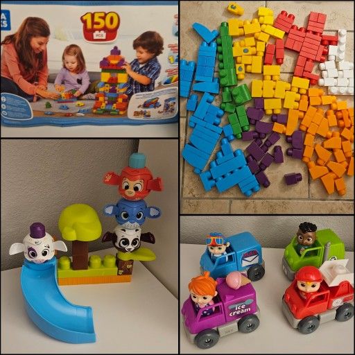 Mega Bloks Huge bag, Peek A Bloks & Cocomelon Vehicles Bundle