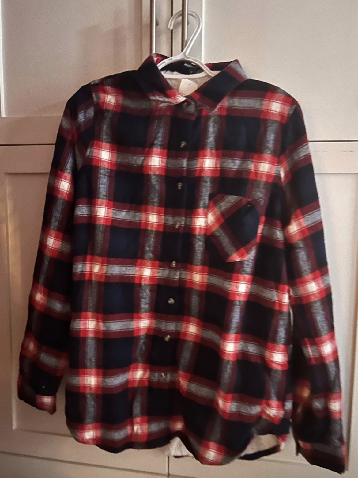 Plaid button up fuzzy jacket