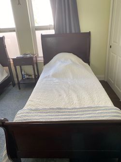Twin Sleigh Bed Frame Dark Cherry Wood