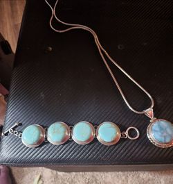 Sterling Silver and Turquoise Necklace and Bracelet