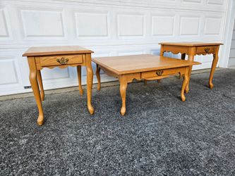 Penns Creek Furniture Coffee Table and 2 End Tables 3pc Living Room Set Solid Oak Amish