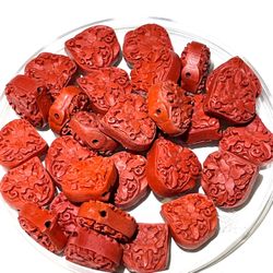 Lot Of 29 Heart Cinnabar Beads 