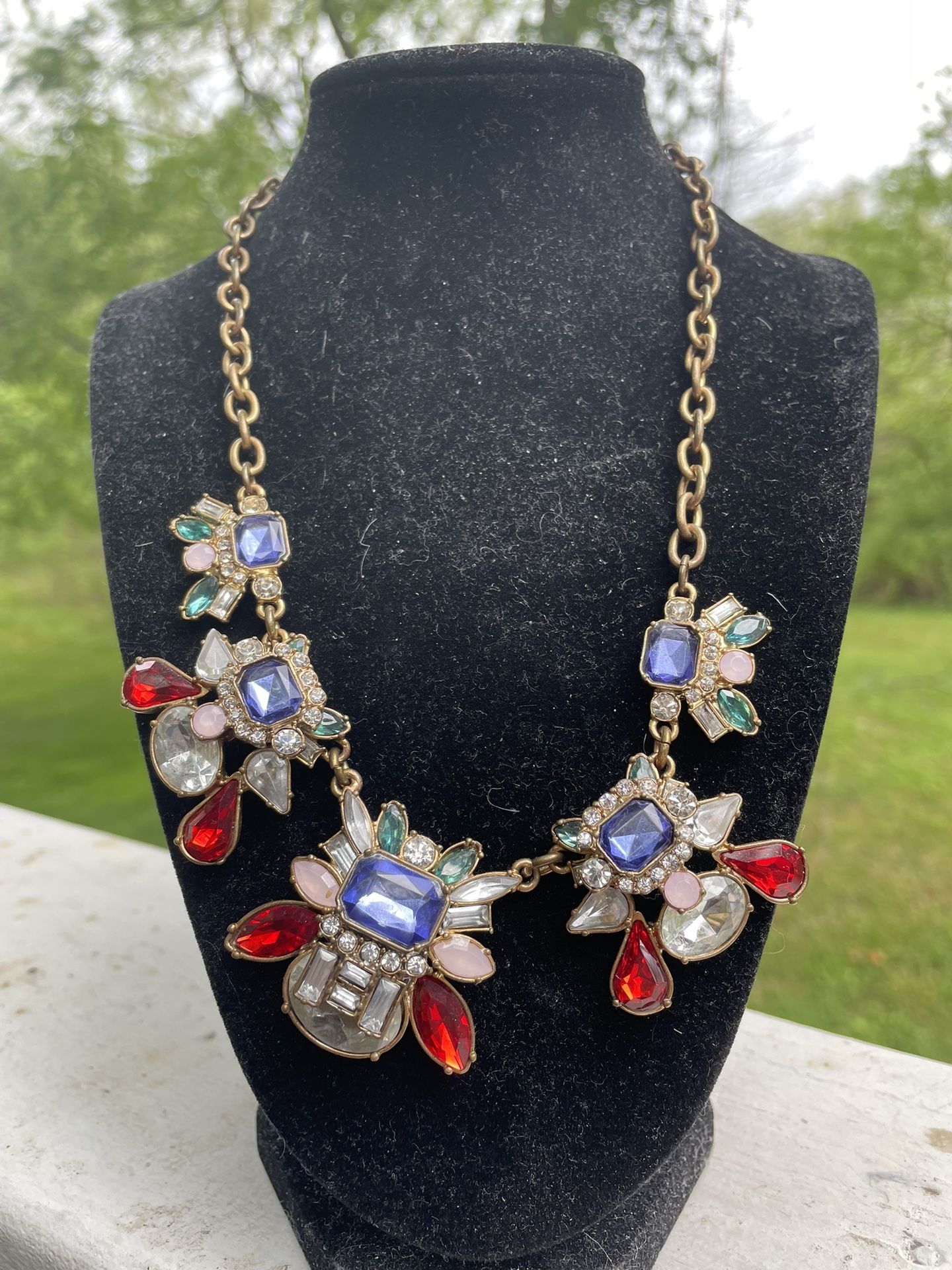 Vintage Loft Brass Tone Multicolor Rhinestone 20 Inch Fashion Necklace