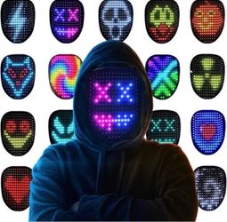 Led Mask Halloween Costume for Kids Adults, Face Transforming Light up Mask with Gesture Sensing, Cool Toys Great Gift for Birthday Costume Party Chri