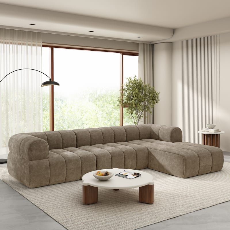 Christopher Knight Home Keri 122" Modern L-Shaped High-Density Foam Sectional Sofa with Low Backrest, Espresso