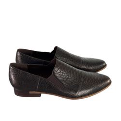 Kelsi Dagger Brooklyn Stone Bronze Metallic Snake-Embossed Leather Loafer Sz 9