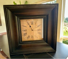 Large Square Wall Clock Dark Wood Frame 25”x25”