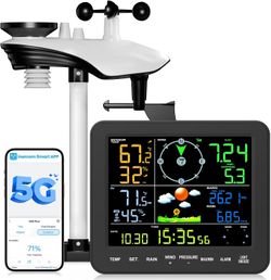 5GHz/2.4GHz WiFi Weather Station, Wireless Indoor Outdoor with Outdoor Sensor, 7.5" Touch Screen, Accurate Temp, Rain Gauge & Wind Meter, App Alerts
