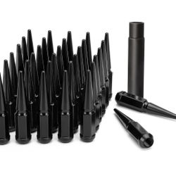 DYNOFIT 14mmx1.5 Wheel Spike Lug Nuts, 32 x Black M14x1.5 Lug Nut, Dynofit 4.4 inch Tall Closed End Nuts with 1 Socket Key for Chevy Silverado GMC Sie