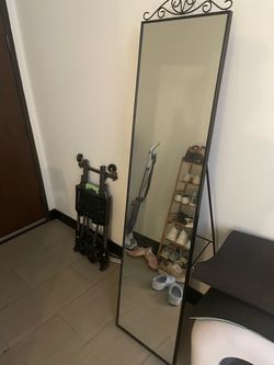 Full-Length Floor Mirror with Decorative Metal Frame